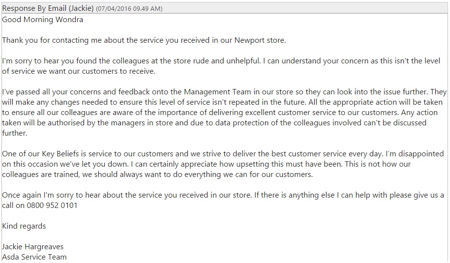 ASDA’s Reply (Or, Sorry, Not Sorry.)